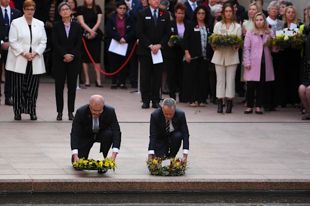 Mr Morrison and Mr Shorten pay their respects on the 17th anniversary of 9/11.