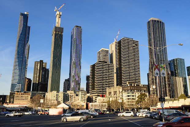 A general view of high rise buildings along Elizabeth Street and Franklin Street, in Melbourne, in 2017.