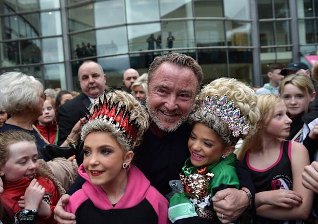 Michael Flatley, star of Riverdance and Lord of the Dance, makes an appearance during the World Irish Dancing Championships on April 10, 2022 in Belfast, Northern Ireland. 
