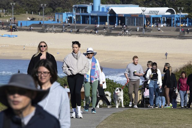 Locals enjoy the fine weather at Maroubra in Sydney, ahead of rain and wind.