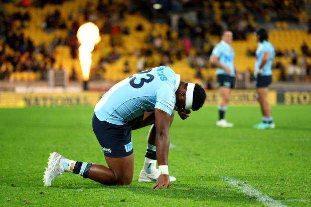 Vuate Karawalevu during the round 11 Super Rugby Pacific match between Hurricanes and NSW Waratahs.