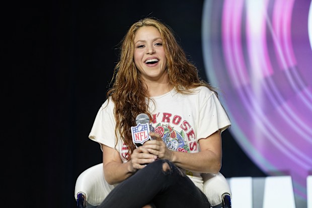 Shakira answers questions at a news conference on Jan. 30, 2020, in Miami. 