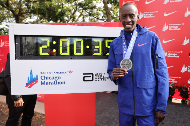 Kelvin Kiptum stopped the clock at two hours and 35 seconds in the Chicago Marathon.