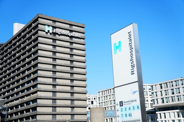 A view of the exterior of Rigshospitalet on Blegdamsvej in Copenhagen,
