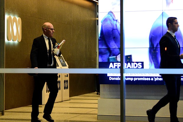Australian Federal Police (AFP) investigators leave the main entrance to the ABC building located at Ultimo in Sydney, Wednesday, June 5, 2019. 