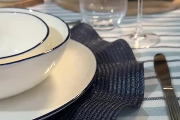 The winners for me were the porcelain White Bistro Dinner Plates and Bowls, which are $4.50 each.
I absolutely adored the Blue Weave Ruffle Placemat - for just $1.75 each how can you go wrong?