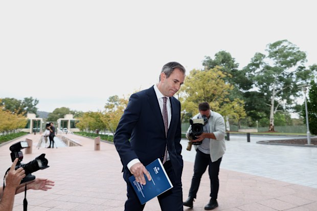 Treasurer Jim Chalmers arrives on budget day at Parliament House in Canberra on March 25, 2025.