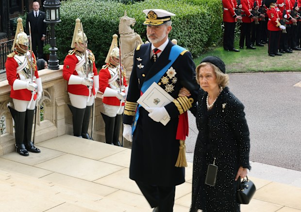King Felipe VI of Spain and Queen Sofia of Spain arrive at St. George's Chapel, in Windsor, England, Monday Sept. 19, 2022, to attend the committal service for Queen Elizabeth II. 