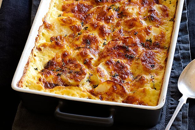 Golden brown cheesy potato bake