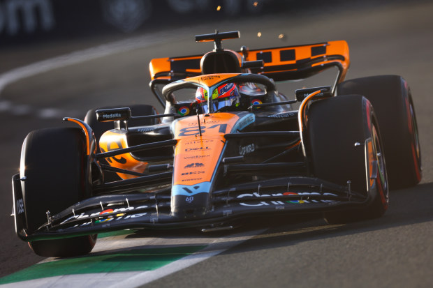 Oscar Piastri drives at the Jeddah Cornich Grand Prix Circuit.
