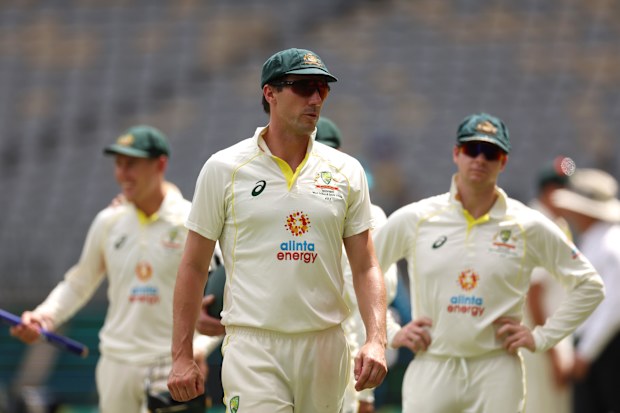 Australian captain Pat Cummins injured a quad during the win over West Indies in Perth. (Photo by Cameron Spencer/Getty Images)
