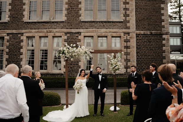 Reporter Maddison Skipper with her husband at their May 2026 wedding.