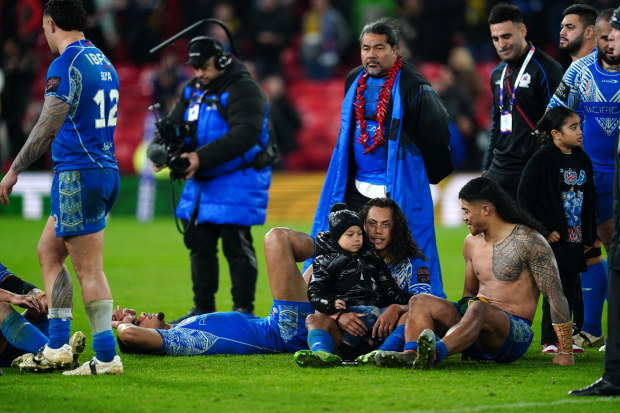 Samoa's Jarome Luai reacts following the Rugby League World Cup final at Old Trafford, Manchester. Picture date: Saturday November 19, 2022. (Photo by David Davies/PA Images via Getty Images)