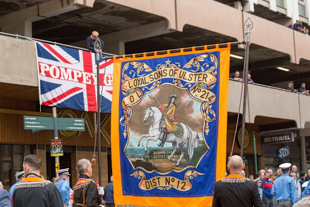 Members of the County Grand Orange Lodge take part in the annual Orange walk parade through the Glasgow city centre in 2021. (Photo by Robert Perry/PA Images via Getty Images)