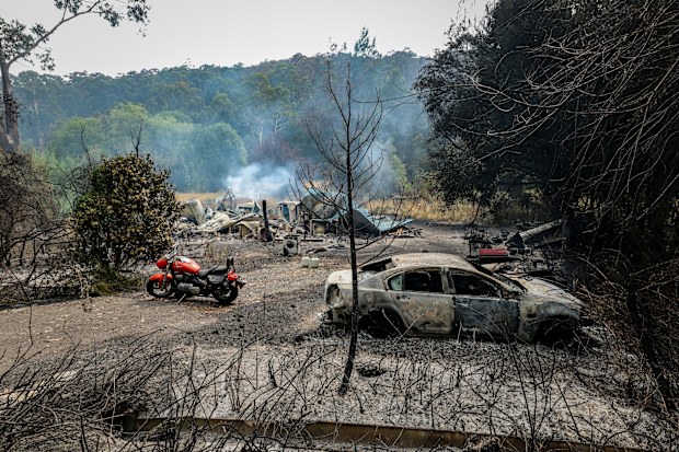 Carlisle River fire in the Otway National Park. One of two properties that were lost overnight in Gellibrand on the Colac-Lavers Hill road.