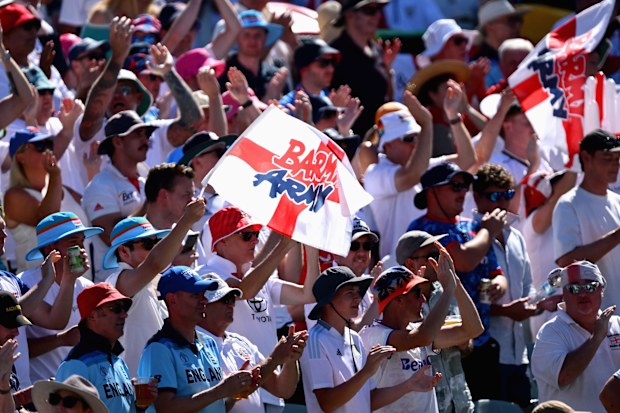 The Barmy Army sing during day two of the Third Test Match in the 2025-26 Ashes Series between Australia and England at Adelaide Oval.