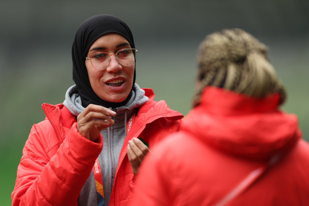 MELBOURNE, AUSTRALIA - JULY 23: Nouhaila Benzina of Morocco during the familiarisation at Melbourne Rectangular Stadium on July 23, 2023 in Melbourne, Australia. (Photo by Alex Pantling - FIFA/FIFA via Getty Images)