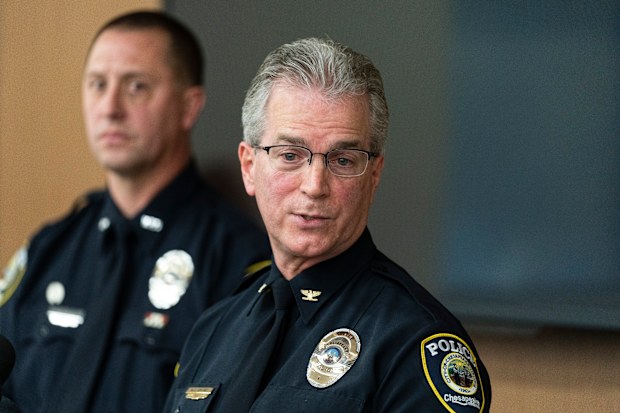 Chesapeake Police Chief Mark Solesky speaks to reporters after a mass shooting at a Walmart, Wednesday, November 23, 2022, in Chesapeake, Virginia. 
