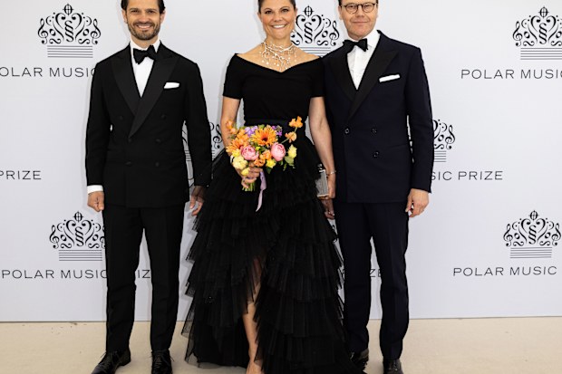 STOCKHOLM, SWEDEN - MAY 27: Prince Carl Philip of Sweden, Crown Princess Victoria of Sweden, and Prince Daniel of Sweden attend the Polar Music Prize 2025 at Grand Hôtel on May 27, 2025 in Stockholm, Sweden. (Photo by Michael Campanella/Getty Images)