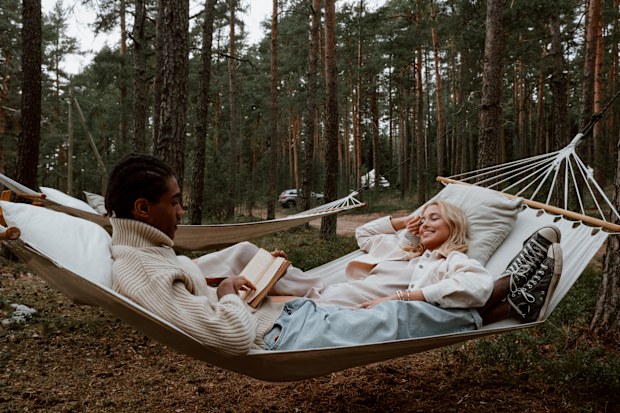 Campers on a hammock