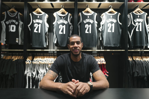 LaMarcus Aldridge pictured at the NBA Store in Melbourne during his visit Down Under in September