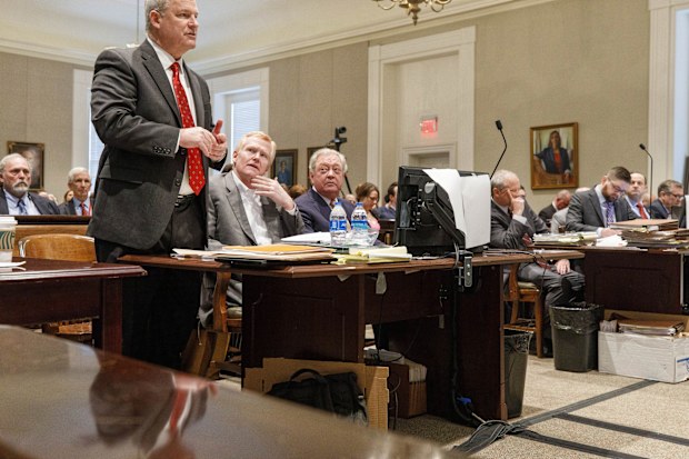 Defense attorney Jim Griffin addresses Judge Clifton Newman about the possibility of Alex Murdaugh testifying during his trial at the Colleton County Courthouse in Walterboro, S.C., on Wednesday, Feb. 22, 2023.  