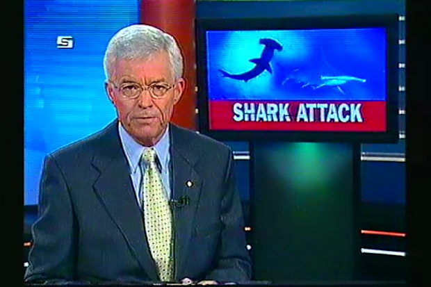 Frank Warrick presenting 9News Queensland in 2002. 