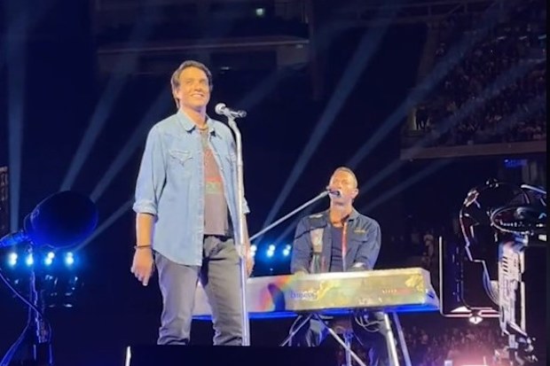 Ralph Macchio on stage at Coldplay concert in Melbourne