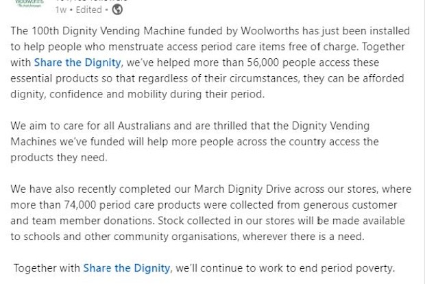 Woolworths LinkedIn post
