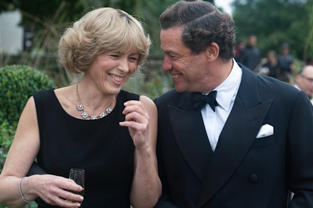 Olivia Williams as Camilla Parker Bowles and Dominic West as Prince Charles in The Crown Season 6