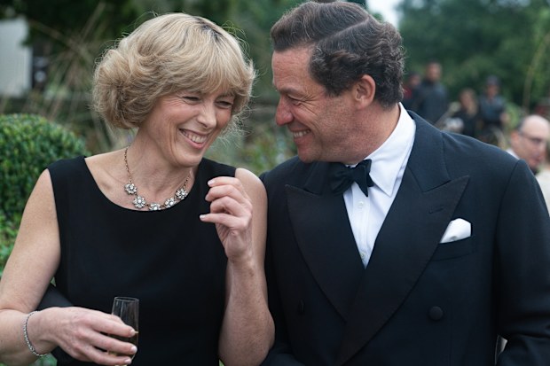 Olivia Williams as Camilla Parker Bowles and Dominic West as Prince Charles in The Crown Season 6