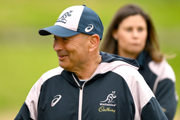 Eddie Jones, head coach of the Wallabies, arrives during the Australian Wallabies captain's run at Brighton Grammar School.