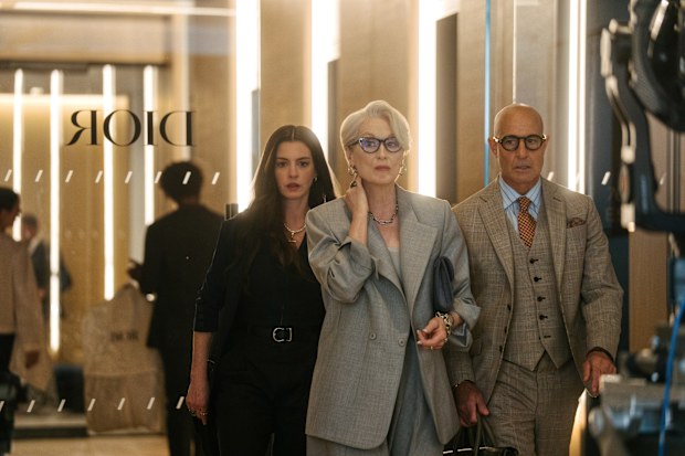 (L-R):  Anne Hathaway as Andy Sachs, Meryl Streep as Miranda Priestly and Stanley Tucci as Nigel Kipling in 20th Century Studios' THE DEVIL WEARS PRADA 2. Photo courtesy of 20th Century Studios. © 2026 20th Century Studios. All Rights Reserved.