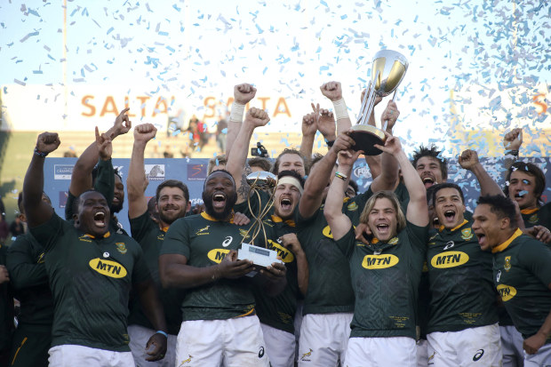 South Africa celebrate with The Rugby Championship trophy in Salta.