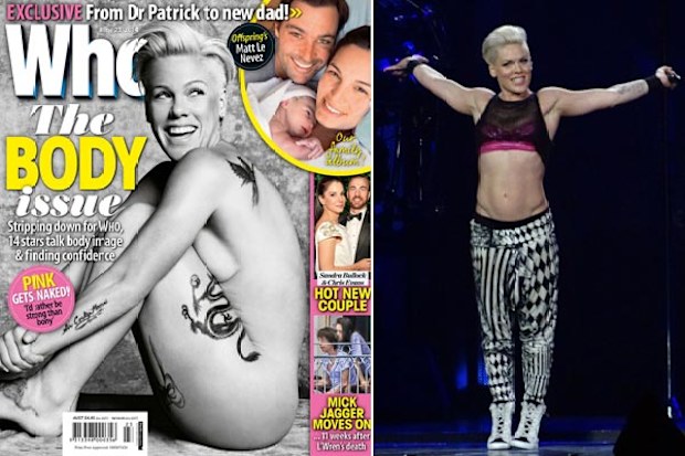 Pink poses nude and talks body image: 'I'd rather be strong than bony'