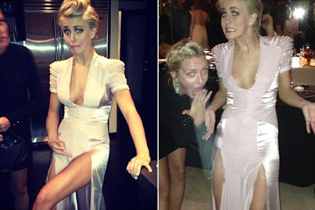 party dress oops Oops! Julianne Hough's wardrobe malfunction at Globes after-party