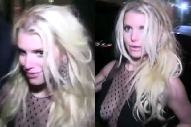 Hot mess! Jessica Simpson stumbles drunk out of club in sheer mini