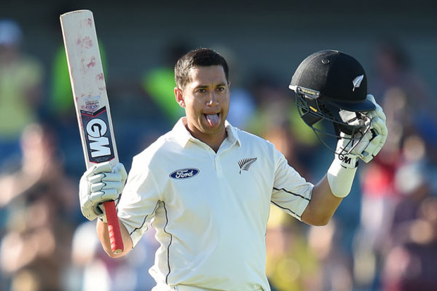 Ross Taylor celebrates his double-century. (AAP)