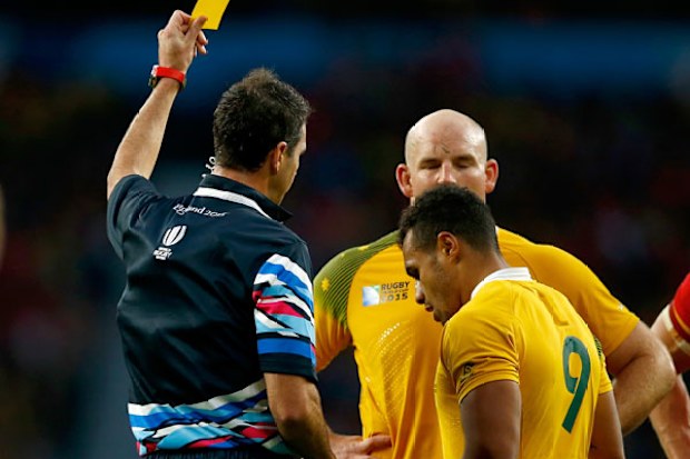 Wallabies captain Stephen Moore and half Will Genia talk to a referee.(Getty)