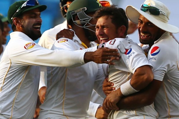 Pakistan players celebrate their win. (AFP)
