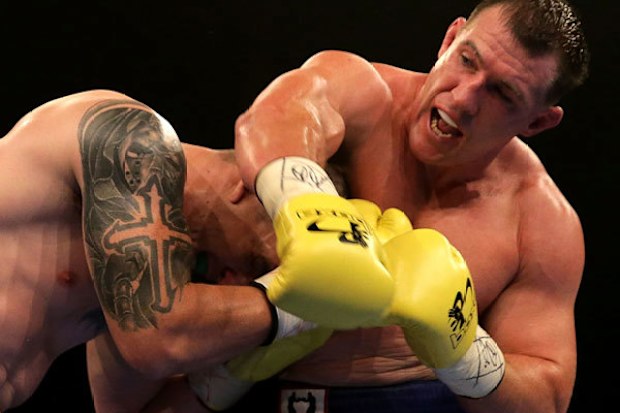 Paul Gallen throws a right at Randall Rayment during their heavyweight in January, (Getty)
