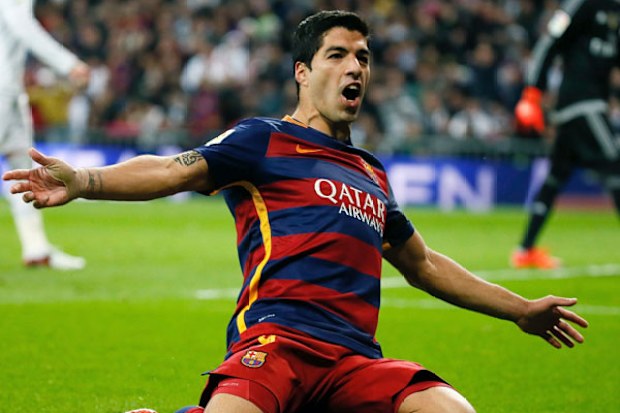 Luis Suarez celebrates one of his two goals. (AAP)
