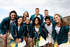Members of the Australian Olympic team pose for media at Clovelly Surf Club.
