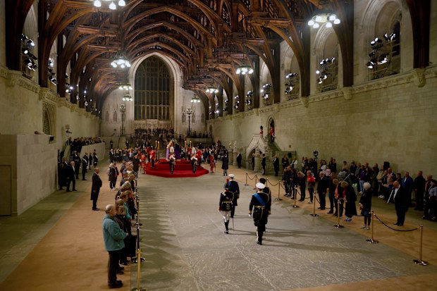 King Charles III, Britain's Princess Anne, Britain's Prince Andrew and Prince Edward attend a vigil for Queen Elizabeth II, as she lies in state on the catafalque in Westminster Hall, at the Palace of Westminster, London, Friday Sept. 16, 2022