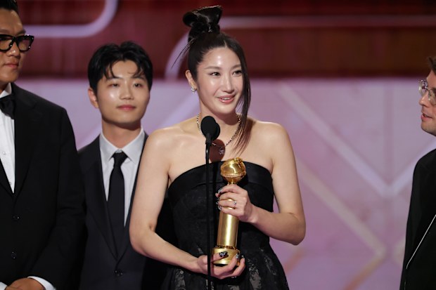 Lee Hee-joon, Ejae at the 83rd Annual Golden Globes held at The Beverly Hilton on January 11, 2026 in Beverly Hills, California. (Photo by Rich Polk/2026GG/Penske Media via Getty Images)