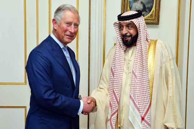 The Prince of Wales with the President of the United Arab Emirates, Sheikh Khalifa bin Zayed Al Nahyan during his visit to Clarence House in central London on the second day of his State Visit to the UK Wednesday May 1, 2013.