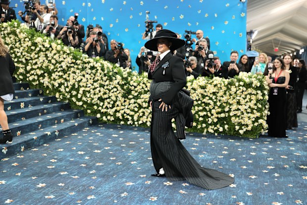 NEW YORK, NEW YORK - MAY 05: Rihanna attends the 2025 Met Gala Celebrating "Superfine: Tailoring Black Style" at Metropolitan Museum of Art on May 05, 2025 in New York City.  (Photo by Dia Dipasupil/Getty Images)