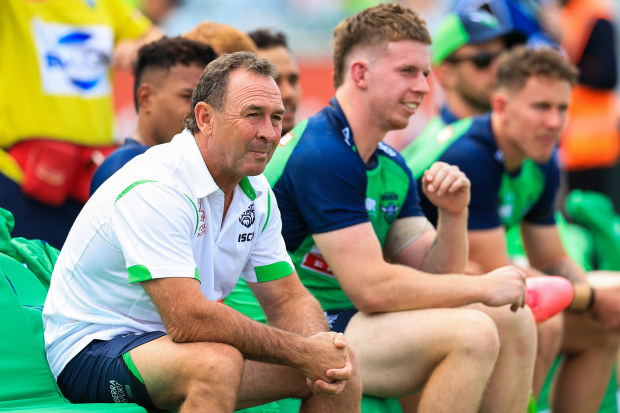 Canberra Raiders coach Ricky Stuart on the sideline. (Photo by Jenny Evans/Getty Images)