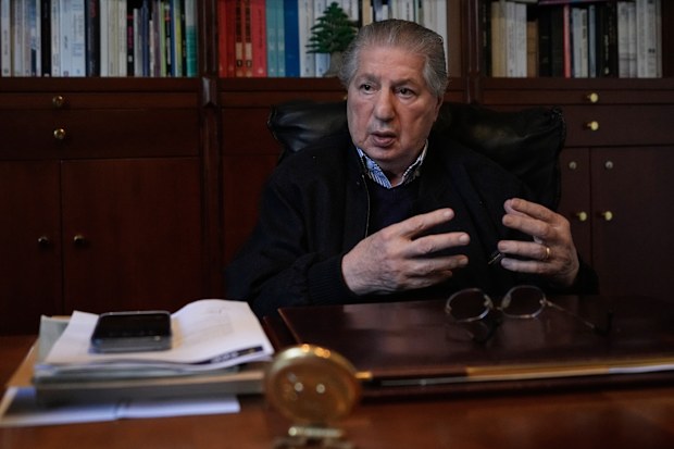 Former Lebanese President Amin Gemayel speaks during an interview with the Associated Press, in Bikfaya, Lebanon, Wednesday, April 29, 2026.