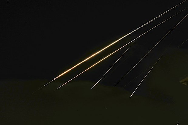 Traces of projectile illuminates the sky seen from northern Israel